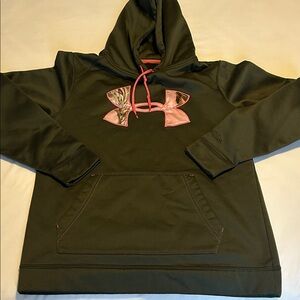 Under Armour Cold Gear Semi Fitted Olive Storm Hoodie with Pink Accents